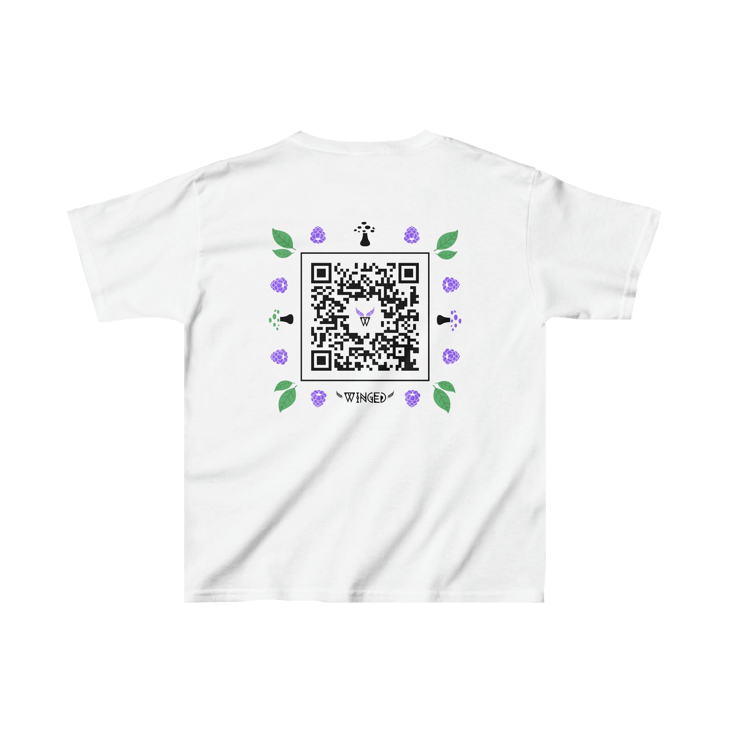 FAIRY Kids T-shirt with Wings in Augmented Reality QR code that displays digital wings when pointed with the camera