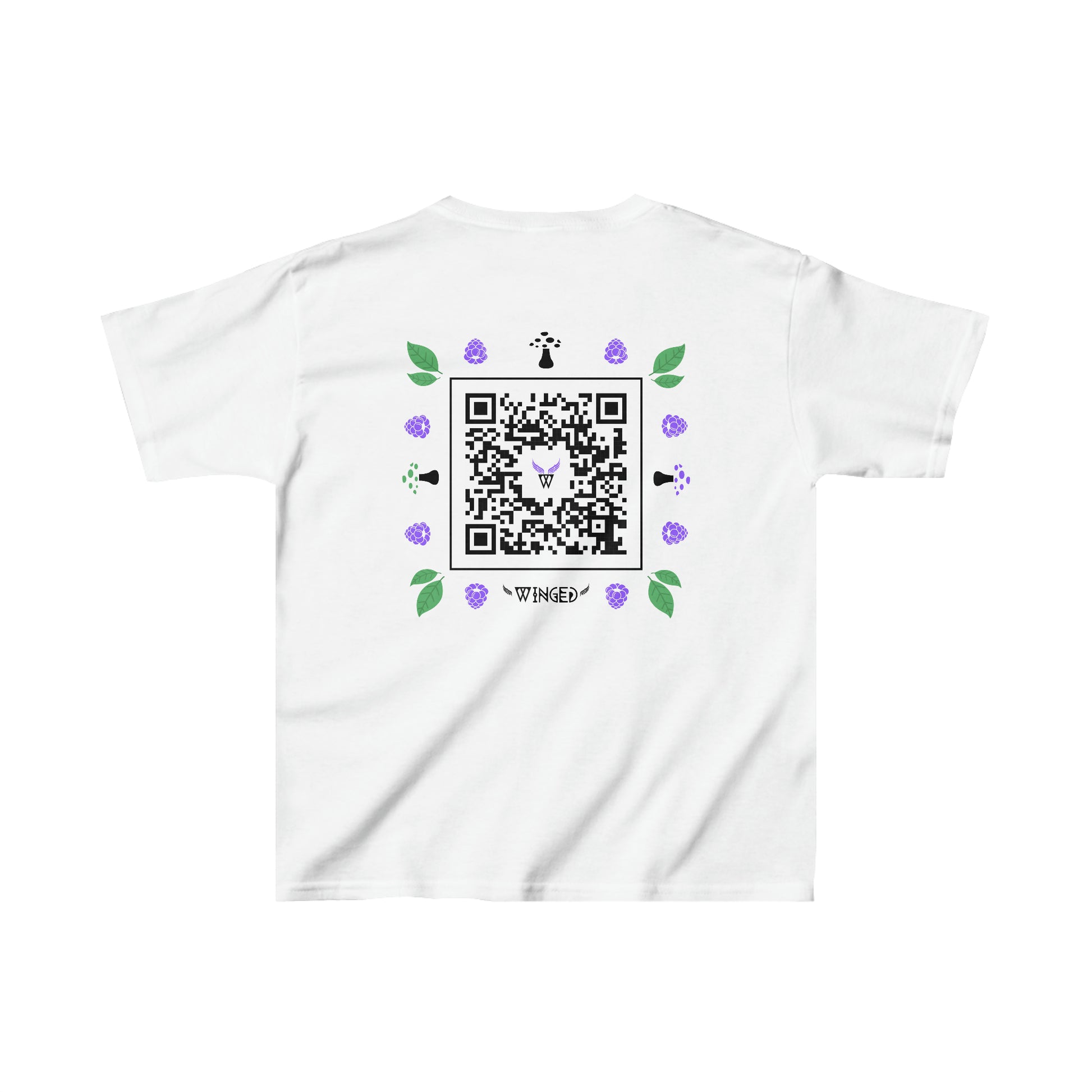 FAIRY Kids T-shirt with Wings in Augmented Reality QR code that displays digital wings when pointed with the camera