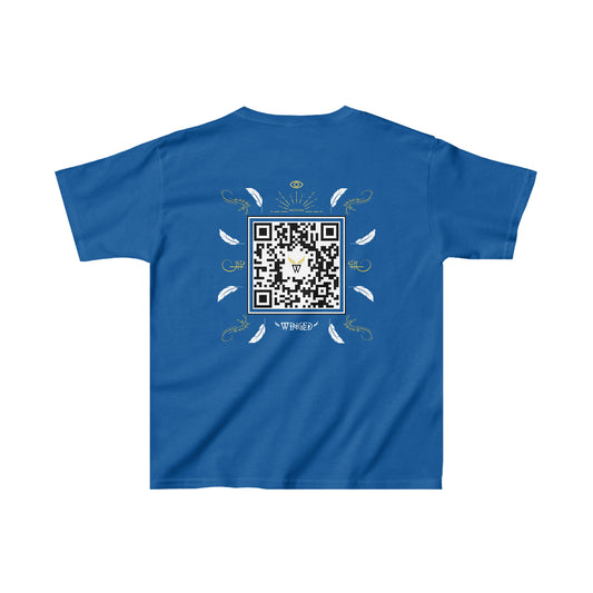 ANGEL Kids T-shirt with Wings in Augmented Reality QR code that displays digital wings when pointed with the camera
