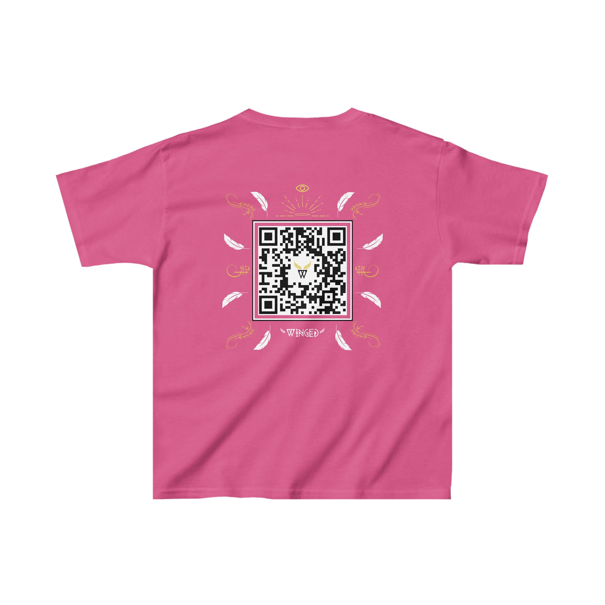ANGEL Kids T-shirt with Wings in Augmented Reality QR code that displays digital wings when pointed with the camera