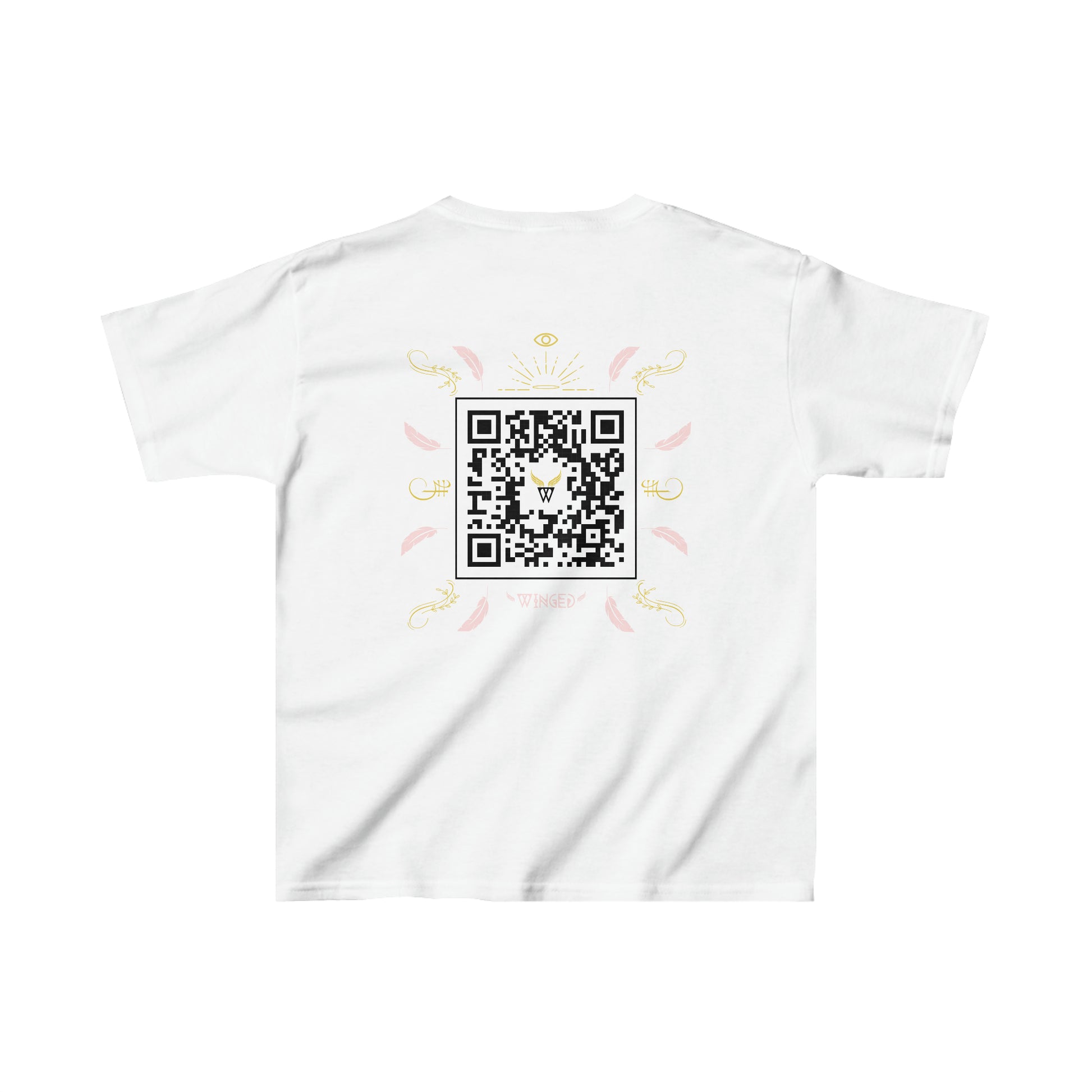 ANGEL Kids T-shirt with Wings in Augmented Reality QR code that displays digital wings when pointed with the camera