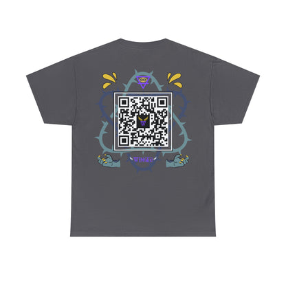 Augmented Reality T-shirt for adults with QR code that displays digital DEMON wings when pointed with the camera New Trend in Digital Fashion