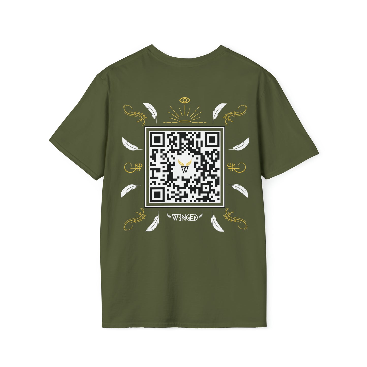 Augmented Reality T-shirt for adults with QR code that displays digital ANGEL wings when pointed with the camera New Trend in Digital Fashion