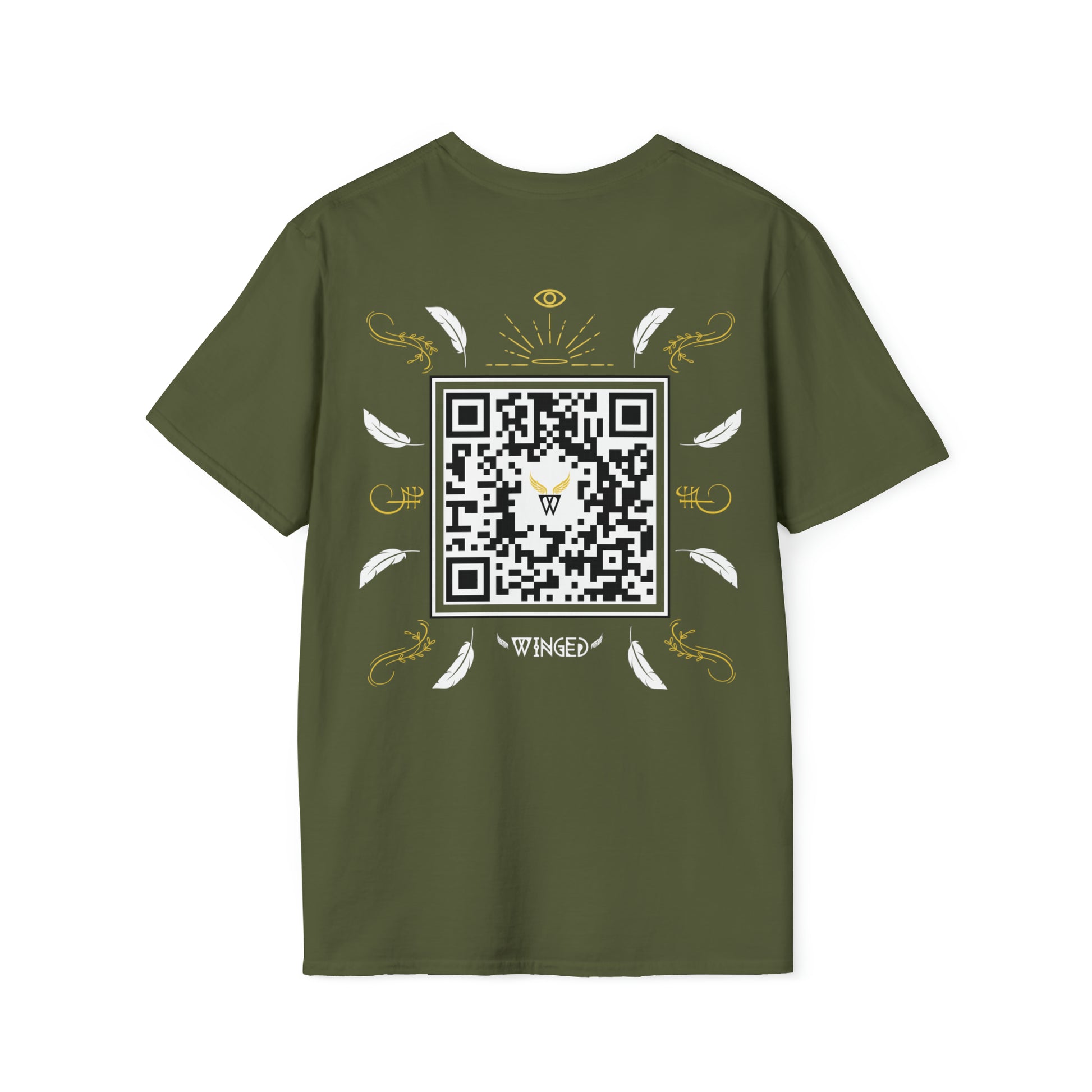 Augmented Reality T-shirt for adults with QR code that displays digital ANGEL wings when pointed with the camera New Trend in Digital Fashion