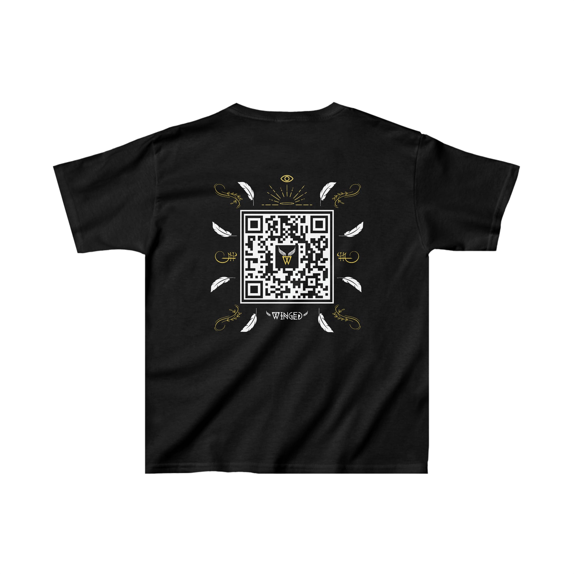 ANGEL Kids T-shirt with Wings in Augmented Reality QR code that displays digital wings when pointed with the camera