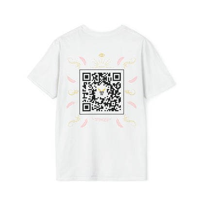 Augmented Reality T-shirt for adults with QR code that displays digital ANGEL wings when pointed with the camera New Trend in Digital Fashion