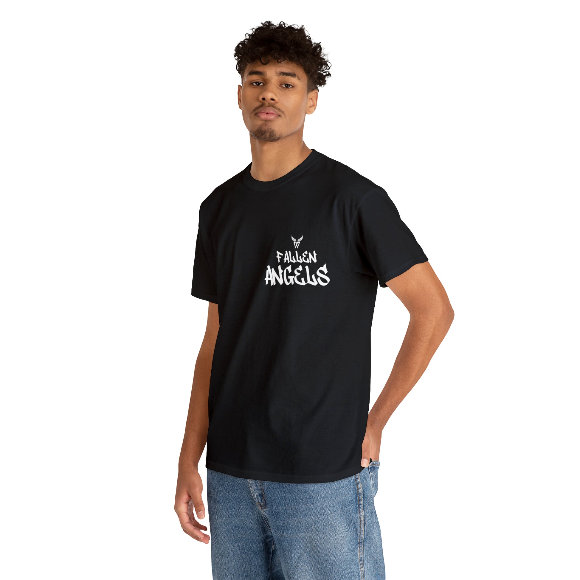 Augmented Reality T-shirt for adults with QR code that displays digital ROBOT wings when pointed with the camera New Trend in Digital Fashion man